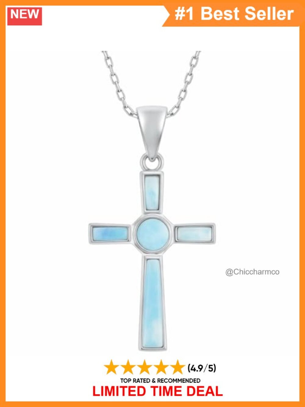 Sterling Silver Larimar Cross Necklace 18 Inch Lobster Clasp